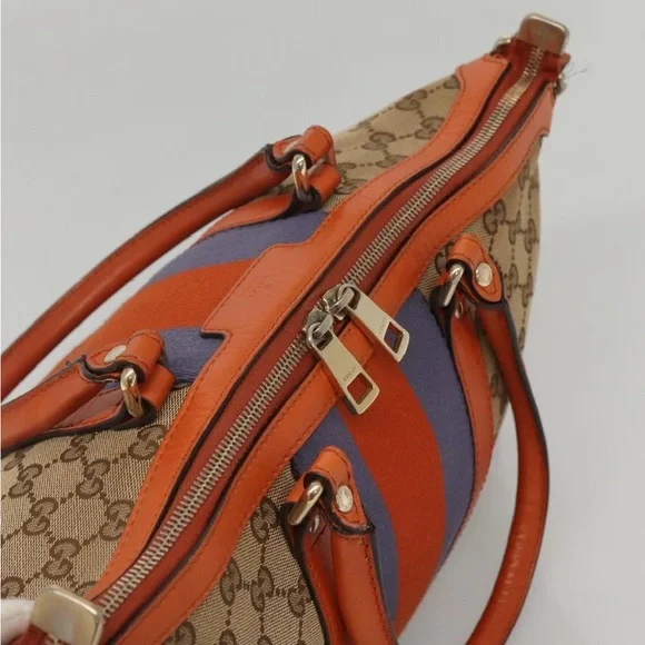 SOLD 🛑 GUCCI GG Canvas Sherry Line Hand Bag 2way Blue Beige Orange - Picture 6 of 17